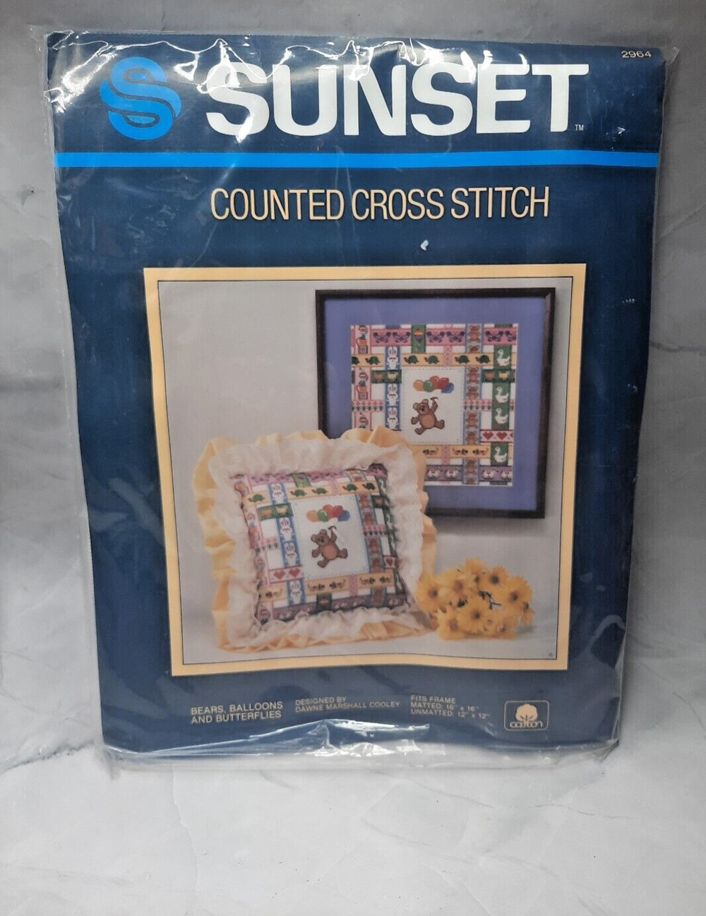 Vintage Sunset Counted Cross Stitch Kit Bears Balloons And Butterflies